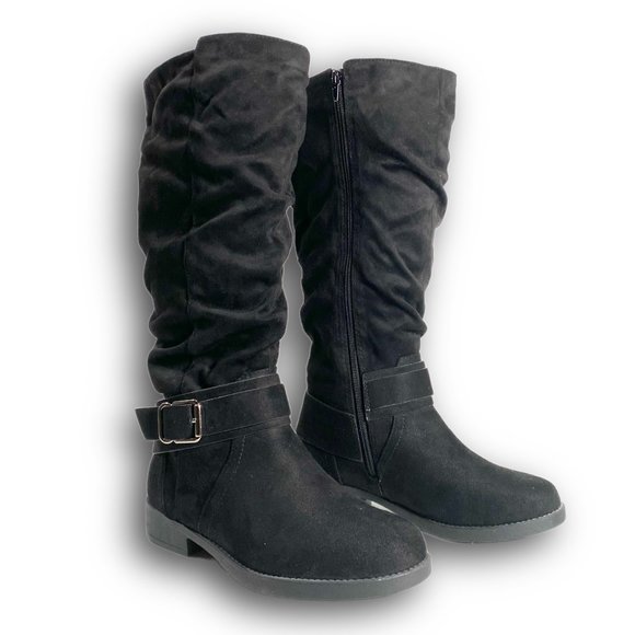 Unr8ted, Darius, Black Knee High Boot, Wide Calf, Round Toe, Buckle, Size 7.5 W - Picture 2 of 15